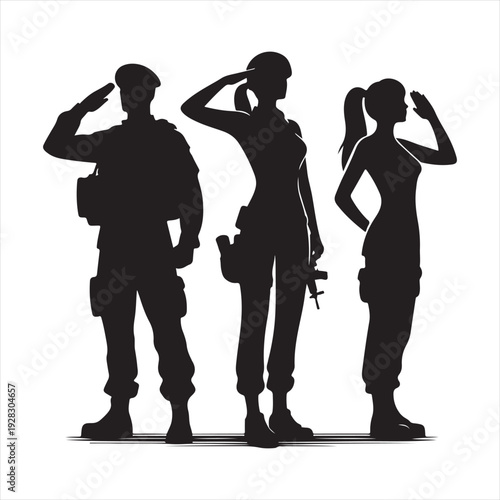 soldier salute vector silhouette line art logo design illustration
