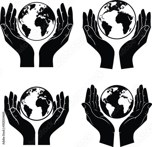 The Earth Day Global Support Hands Illustration, Silhouette, vector