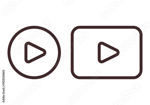 outline play button icons in circle and rounded rectangle shapes flat vector media controls