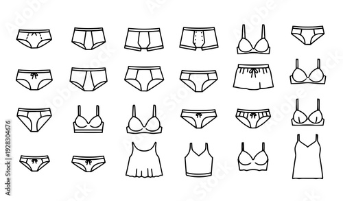 Hand Drawn Underwear Vector Icons Briefs Boxers Bra Panties Collection