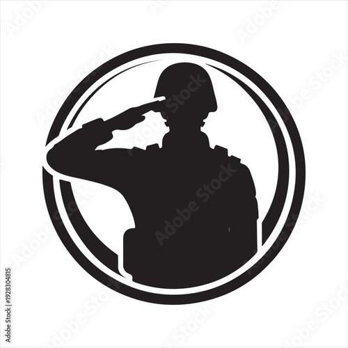 soldier salute vector silhouette line art logo design illustration
