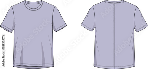 Light purple mens short sleeve tee shirt vector mockup template front and back view fashion flat technical sketch illustration design