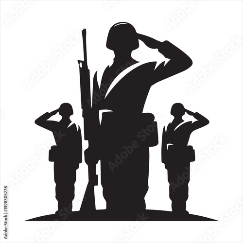 soldier salute vector silhouette line art logo design illustration
