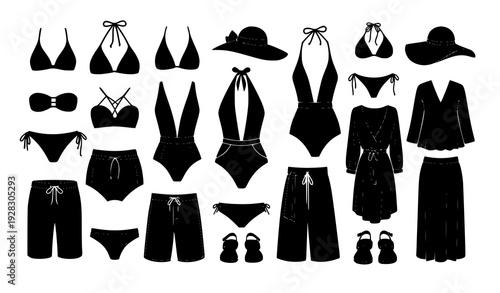 Swimsuit Silhouettes Vector Illustration Modern Beach Fashion Icons EPS10