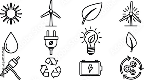 Eco friendly energy and sustainability icons