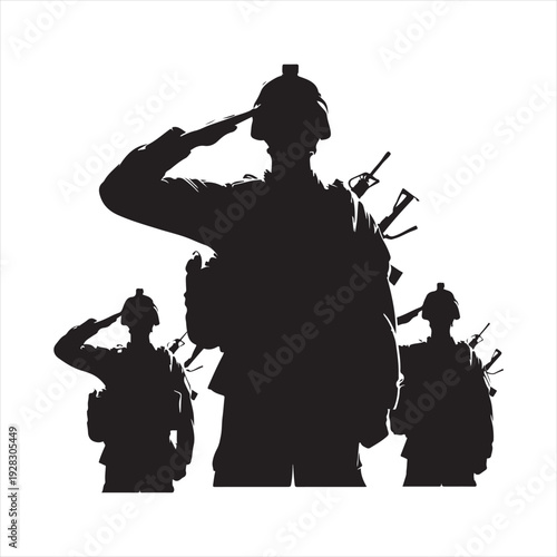 soldier salute vector silhouette line art logo design illustration
