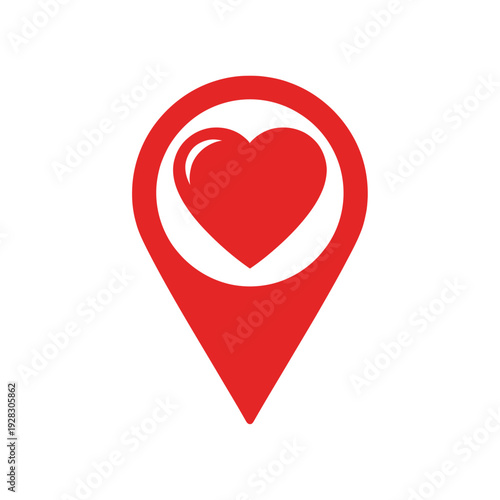 Heart Icon in Map Pin with Red Color on White Background for Social Media