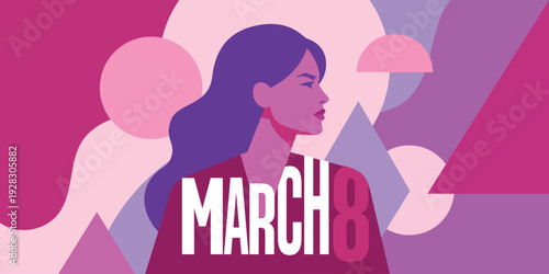 International Women's Day Flat Vector Banner with Confident Woman