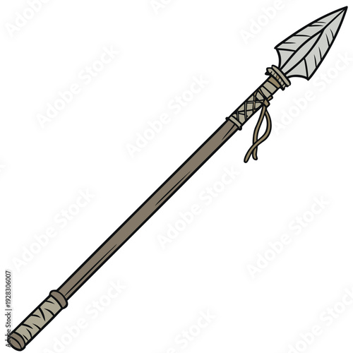 Prehistoric spear with stone tip and wrapped handle 1