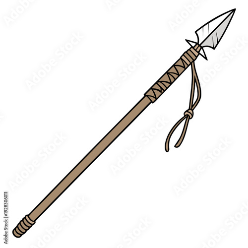 Prehistoric spear with stone tip and leather wrapping 1