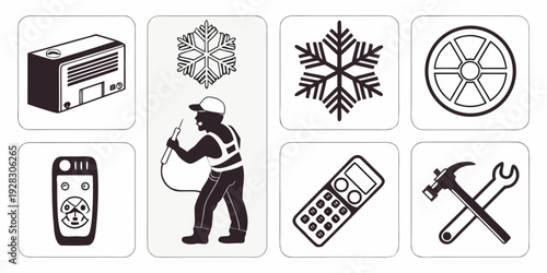 Collection of icons representing various services and tools for maintenance and repairs Vector