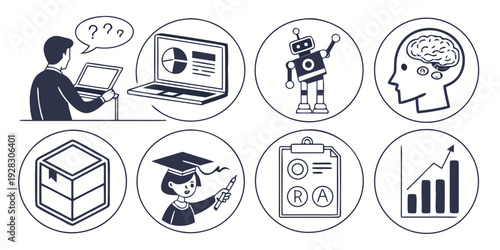 A collection of various symbols and icons representing different concepts and ideas. Vector