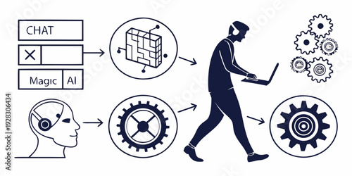 A person analyzing data with various charts and graphs surrounding them. Vector