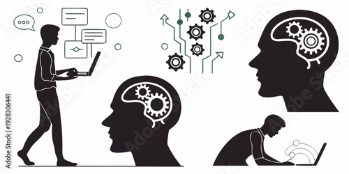Illustration of people engaging in various cognitive and creative activities. Vector