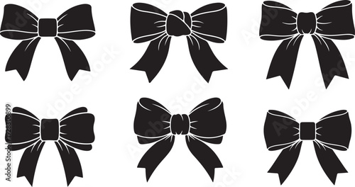 Six elegant black and white bows displayed in a two by three grid pattern