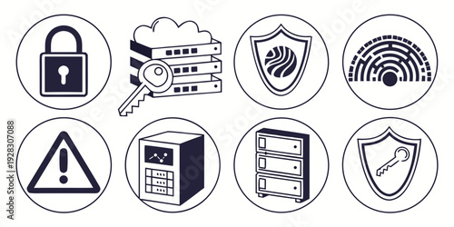 A collection of icons representing various safety and security measures Vector