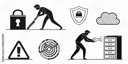 Icons representing various aspects of cybersecurity and data protection Vector