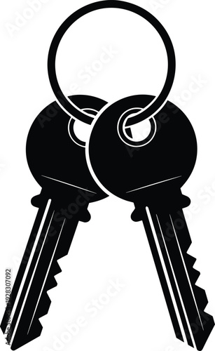 House keys silhouette icon, keyring security symbol, black vector illustration, home access protection concept isolated on white background