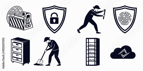 Variety of security and protection related icons and symbols Vector