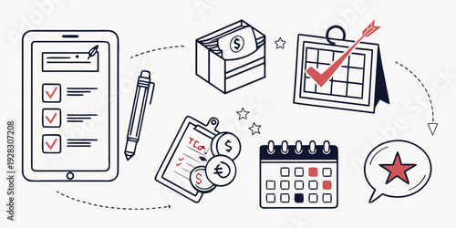 Illustration of various productivity tools and applications Vector