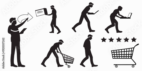 A sequence of stick figures demonstrating various activities and actions. Vector