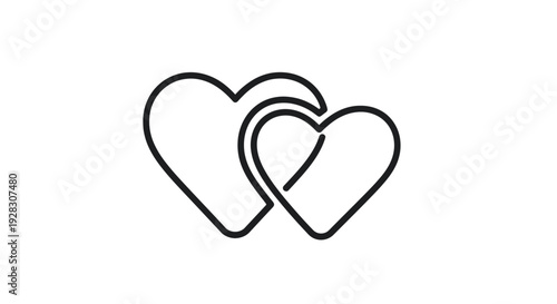 Interconnected hearts in minimalist style with simple black lines on white background for love symbol