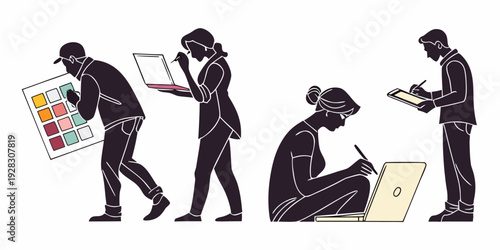 Illustration of people using various devices and technology in different ways Vector
