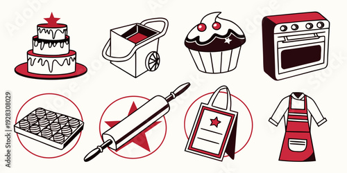 Assorted items including a book, a record, a camera, and a pair of scissors Vector
