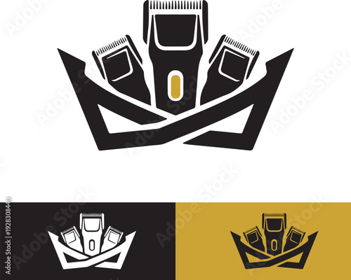 Professional hair clipper logo design for barber shops and hair salons with crown shape.