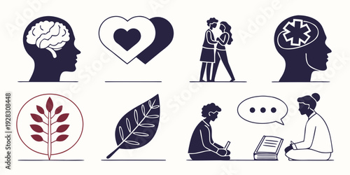 Symbols representing mental health, self-care, and personal growth Vector