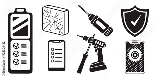 A collection of icons representing various security and utility tools. Vector