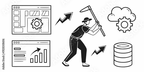Businessman analyzing data and managing cloud storage with a megaphone Vector