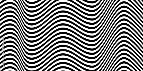 Abstract stripe wave with black and white line pattern. 3d optical op art background in trendy Y2k psychedelic style. Vector illustration