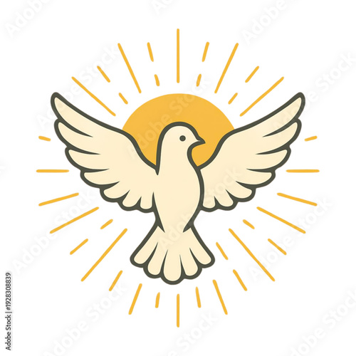 Pomba branca do espírito santo com auréola de luz solar ilustração vetorial