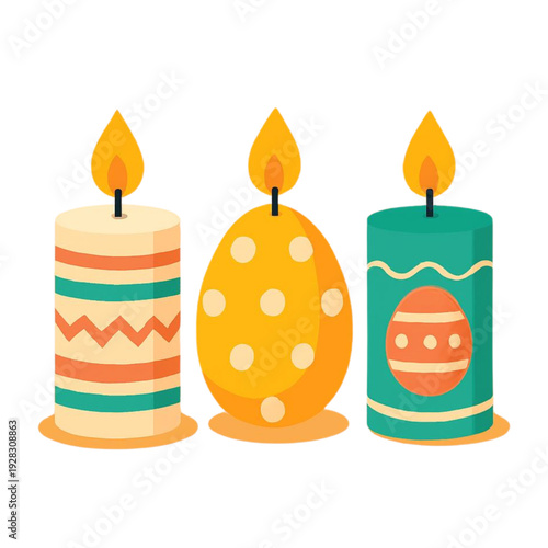 Conjunto de velas decorativas com padrões de ovos de páscoa coloridos