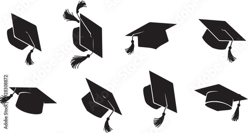 Graduation caps in various styles and designs showcasing academic achievement