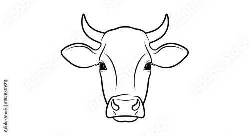 Simple Line Art Drawing of a Cows Head.