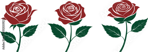 Rose Flower Silhouette Vector – Elegant Red and Black Rose Design for Art, Tattoo, and Decoration .