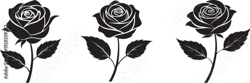 Rose Flower Silhouette Vector – Elegant Red and Black Rose Design for Art, Tattoo, and Decoration .