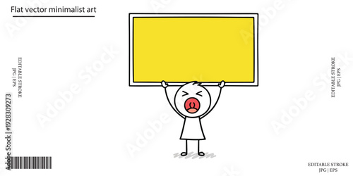 Kid holding blank yellow sign presentation copy space