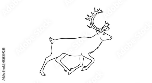 Graceful Reindeer in Motion Detailed Outline Drawing.
