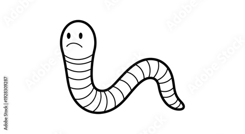 Sad Worm Cartoon Drawing Isolated on White Background.