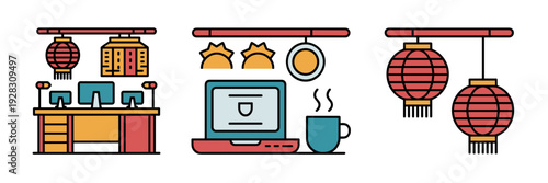 Colorful Lunar New Year office icons – Great for community spaces.