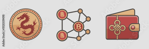 Lunar New Year blockchain and fintech icons – Ideal for crypto apps.