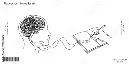 Brain creativity flowing to pen drawing idea notebook