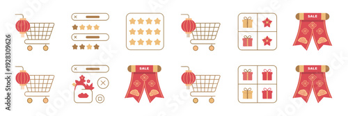 Lunar New Year e-commerce icon set – Ideal for retail apps and sales.