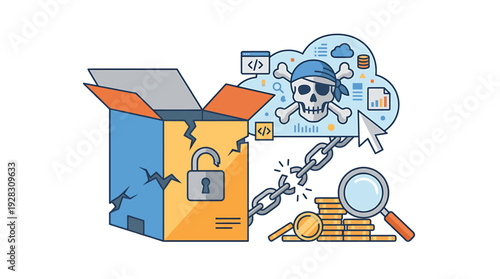 Cybersecurity Threats and Data Breach Risks Illustration. Vector Illustrations. EPS Editable