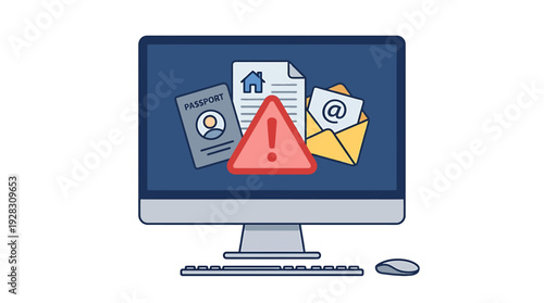 Data Breach Alert Personal Information Compromised on Computer Screen. Vector Illustrations. EPS Editable