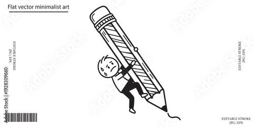 Creative boy riding giant pencil drawing inspiration