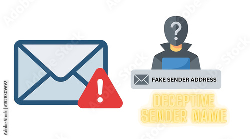 Email Security Alert Warning of Fake Sender Address and Potential Scam. Vector Illustrations. EPS Editable